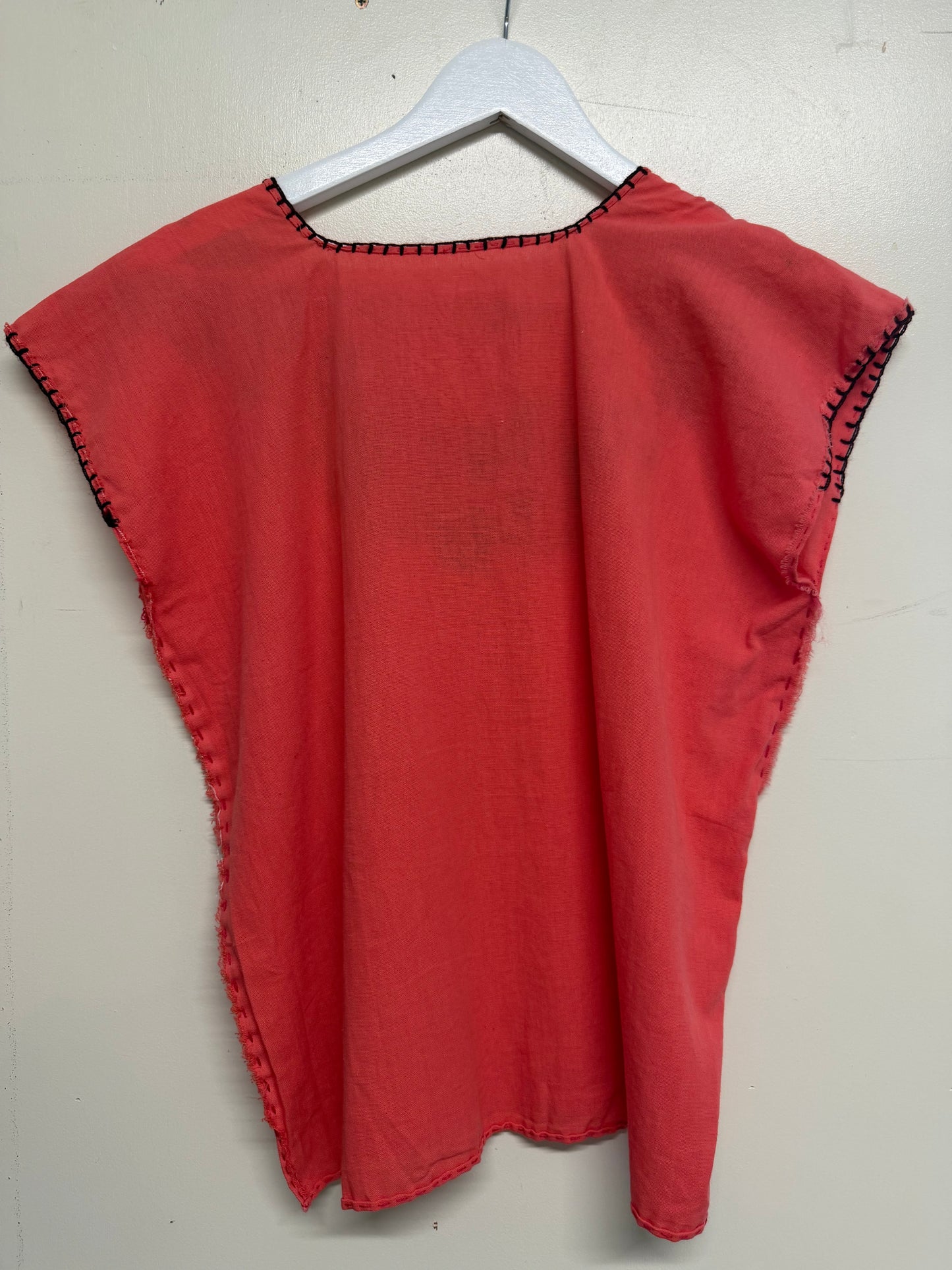 Handmade Mexican Embroidered Floral Coral Top - Size Small-Medium