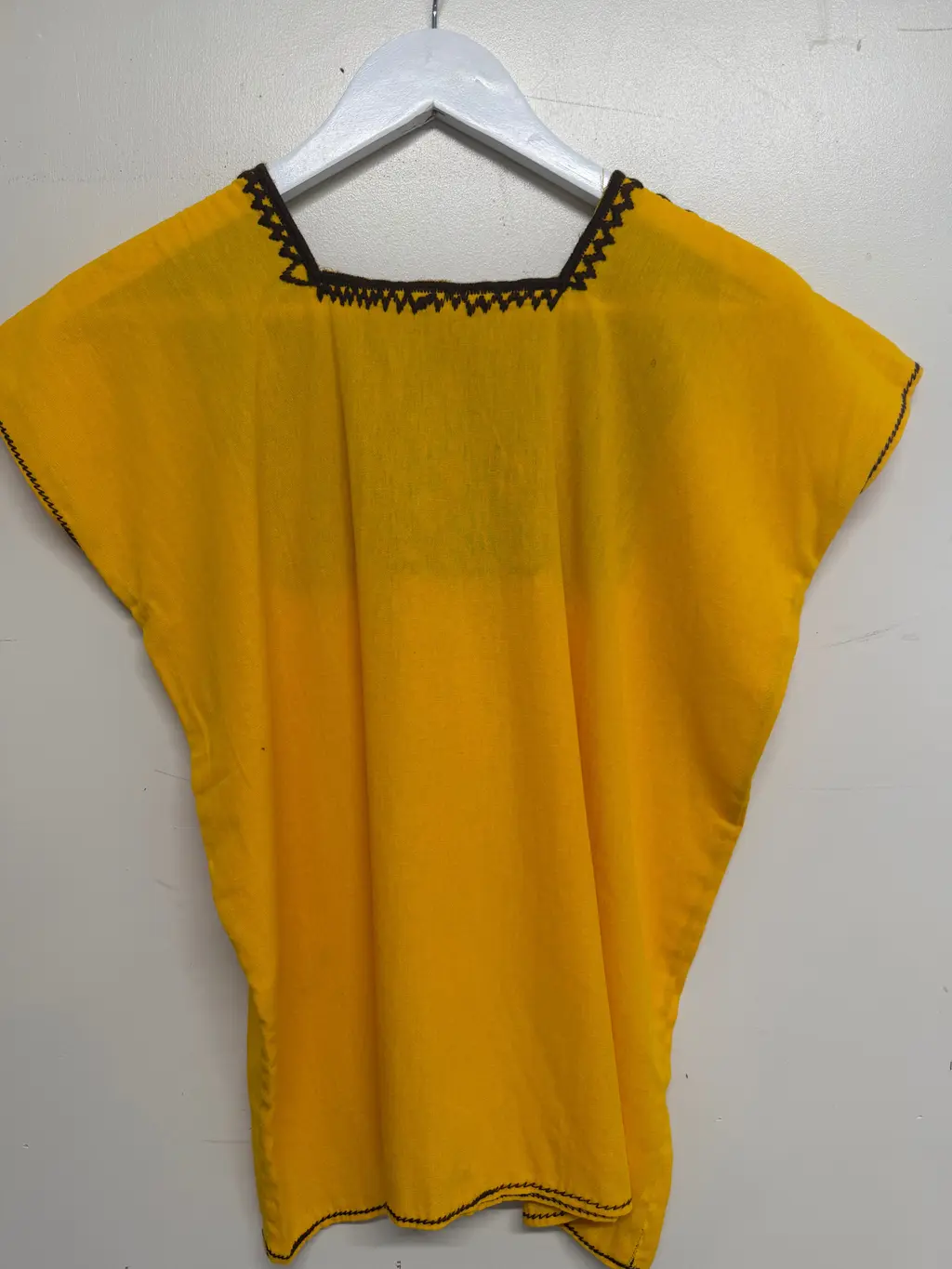 Handmade Mexican Embroidered Geometric Yellow Top - Small-Medium