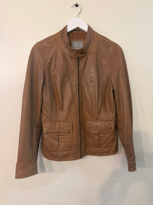 Yarra Trail Tan Brown 100% Leather Jacket – Classic Fit with Pockets - Size 10