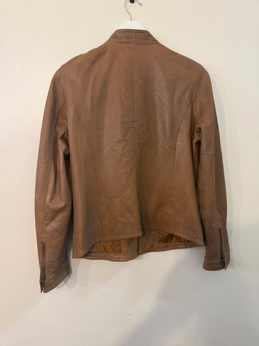 Yarra Trail Tan Brown 100% Leather Jacket – Classic Fit with Pockets - Size 10