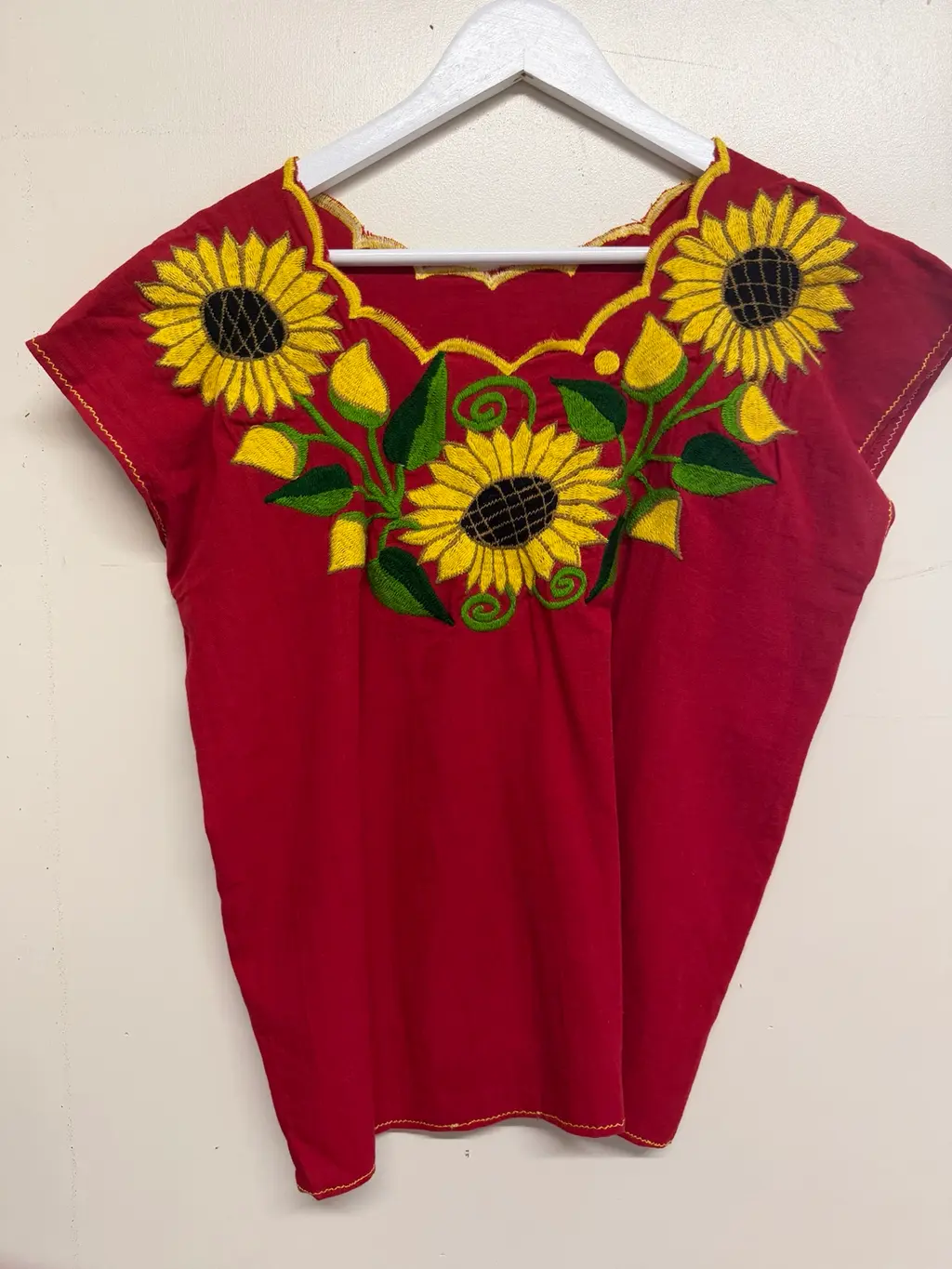 Handmade Mexican Embroidered Sunflower Top - Small-Medium
