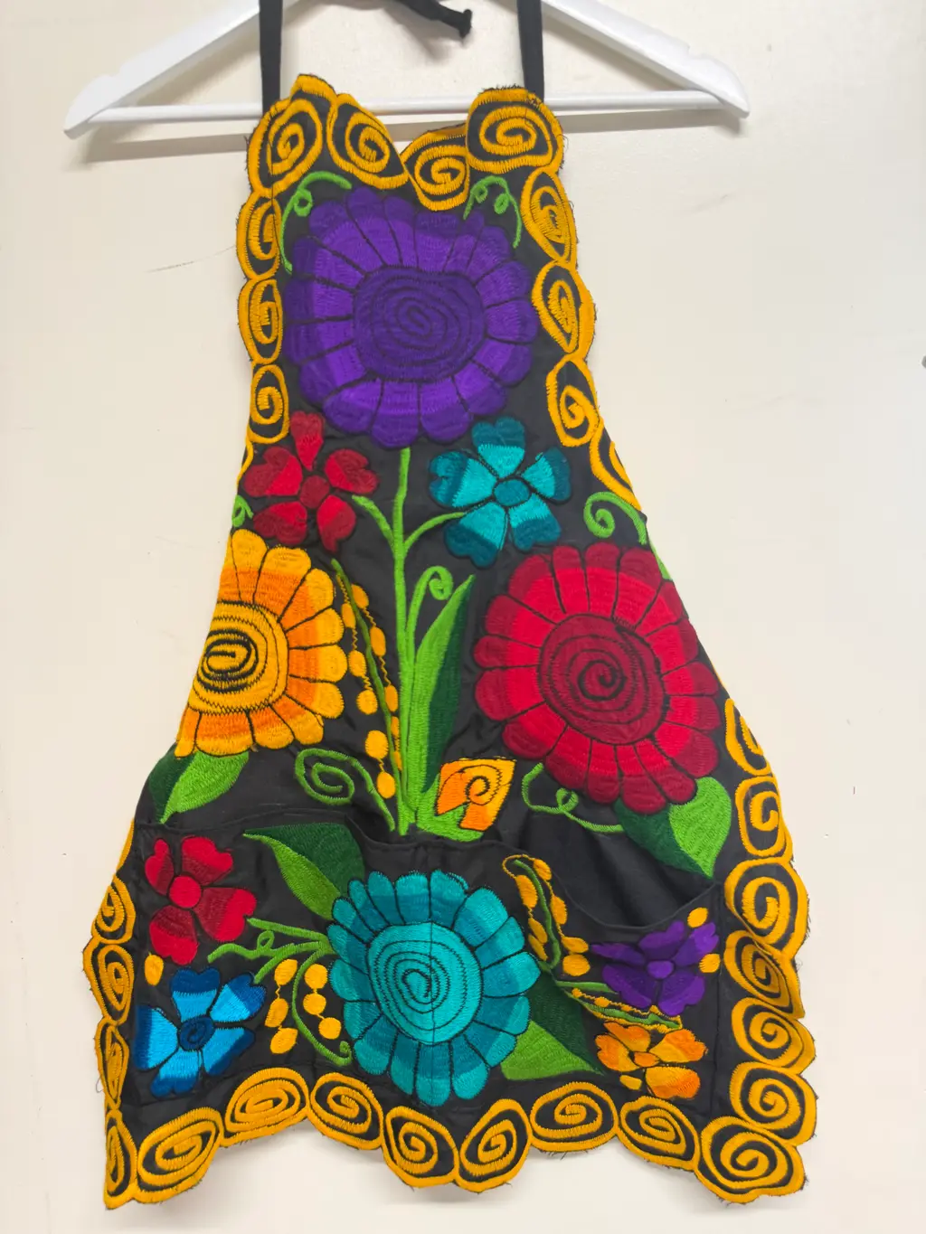 Handmade Mexican Embroidered Yellow Floral Apron