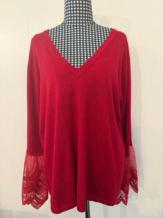 City Chic Lace Sleeve Knit Top – Size M (18) – Red